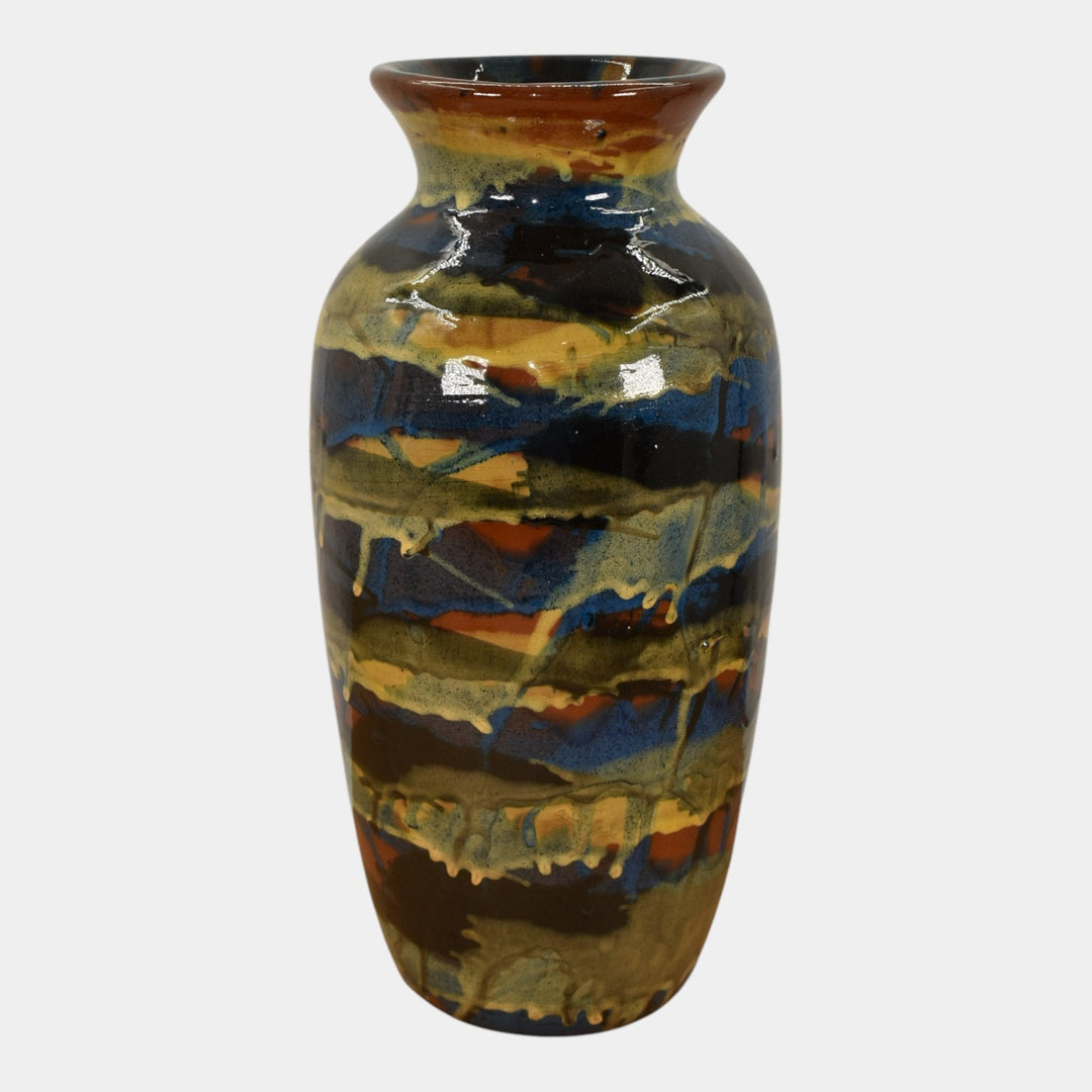 Peters and Reed Marbleized 1920s Art Deco Pottery Yellow Ceramic Vase - Just Art Pottery