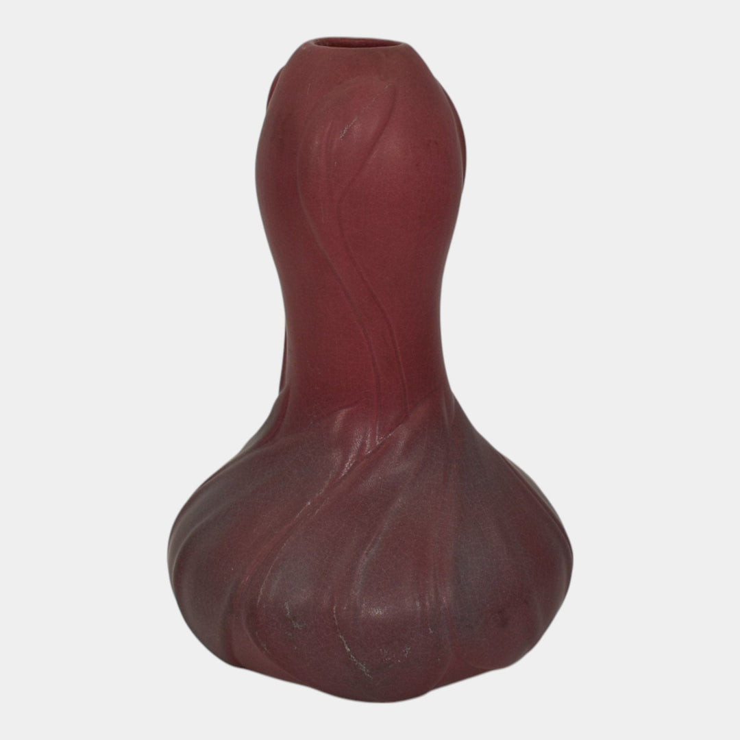 Van Briggle 1940s Vintage Arts And Crafts Pottery Mulberry Ceramic Leaf Vase 666 - Just Art Pottery