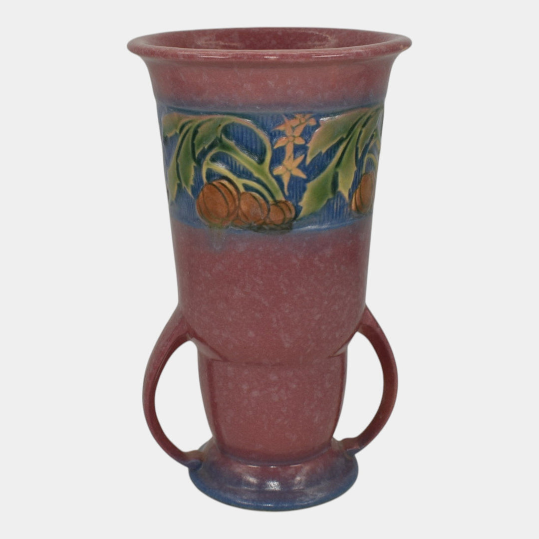 Roseville Baneda Pink 1932 Vintage Art Deco Pottery Handled Ceramic Vase 593-8 - Just Art Pottery