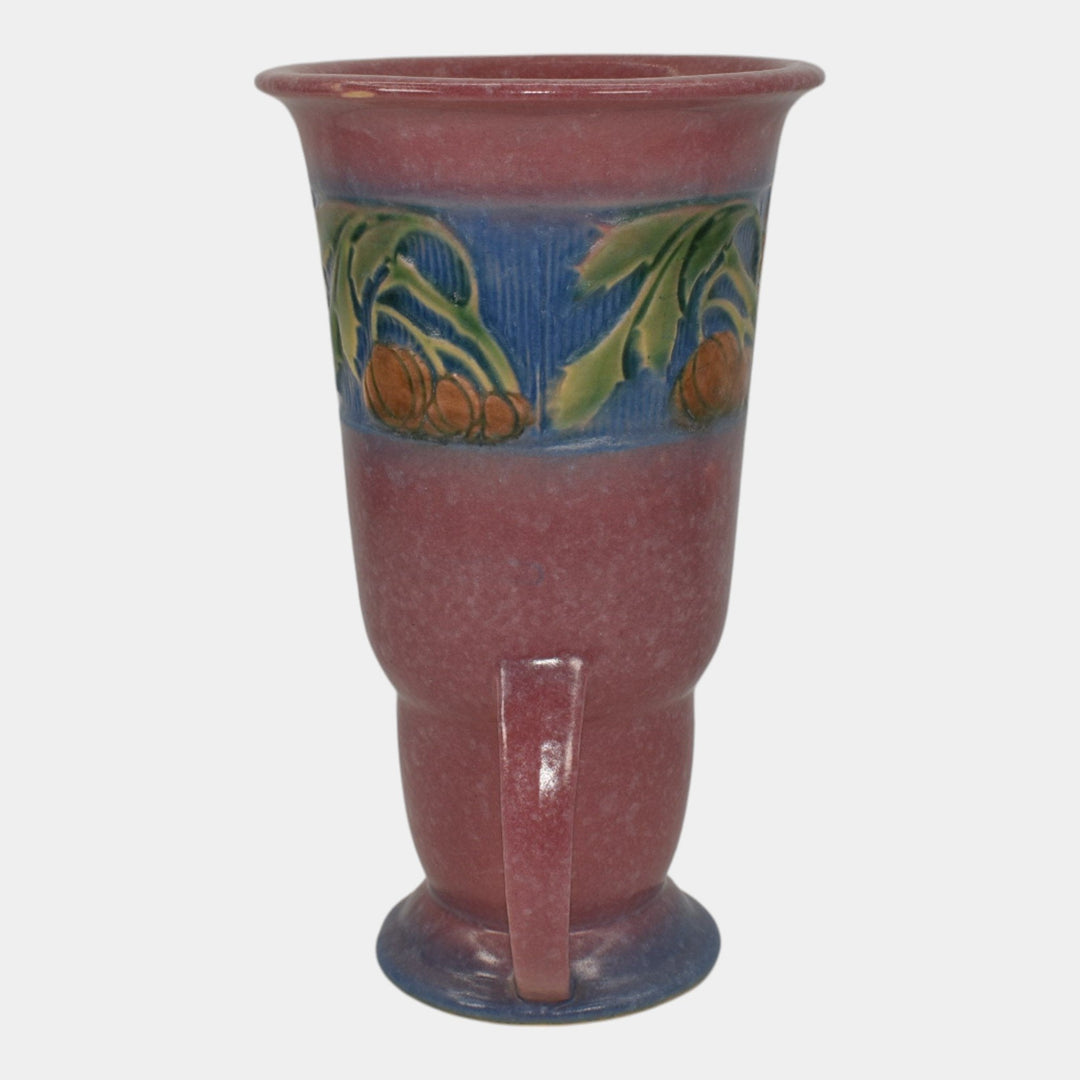 Roseville Baneda Pink 1932 Vintage Art Deco Pottery Handled Ceramic Vase 593-8 - Just Art Pottery
