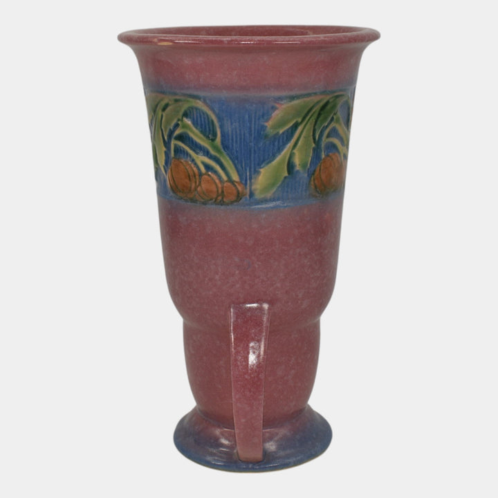 Roseville Baneda Pink 1932 Vintage Art Deco Pottery Handled Ceramic Vase 593-8 - Just Art Pottery