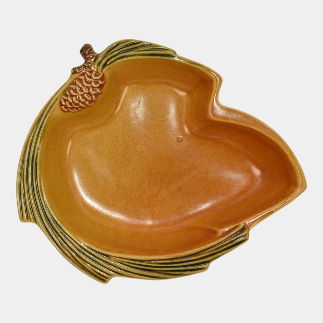 Roseville Pine Cone Brown 1953 Mid Century Modern Pottery Ceramic Tray 497 - Just Art Pottery