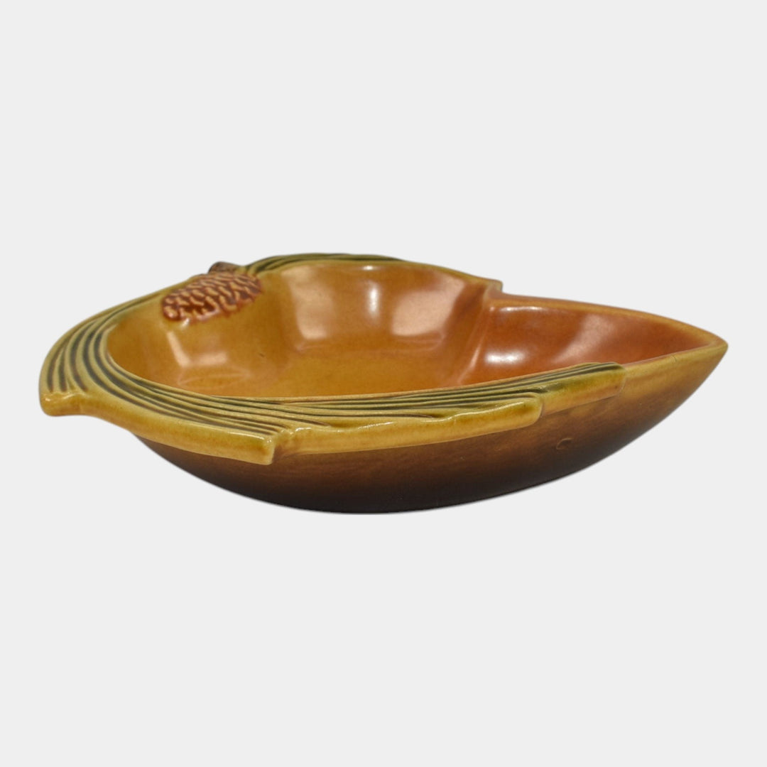 Roseville Pine Cone Brown 1953 Mid Century Modern Pottery Ceramic Tray 497 - Just Art Pottery