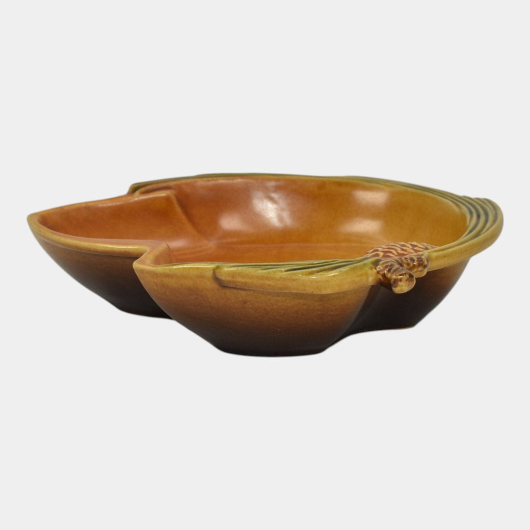 Roseville Pine Cone Brown 1953 Mid Century Modern Pottery Ceramic Tray 497 - Just Art Pottery