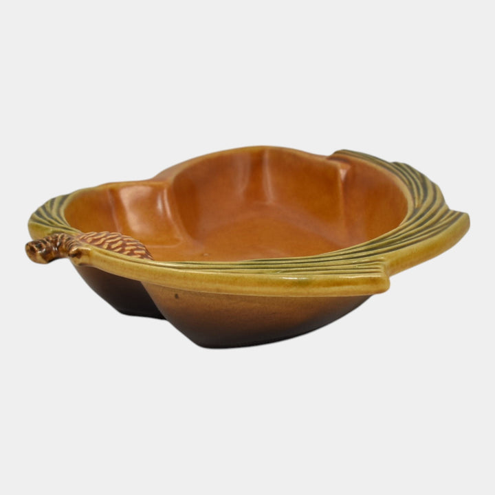 Roseville Pine Cone Brown 1953 Mid Century Modern Pottery Ceramic Tray 497 - Just Art Pottery