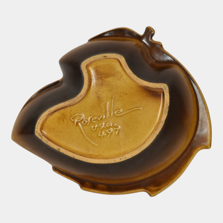 Roseville Pine Cone Brown 1953 Mid Century Modern Pottery Ceramic Tray 497 - Just Art Pottery