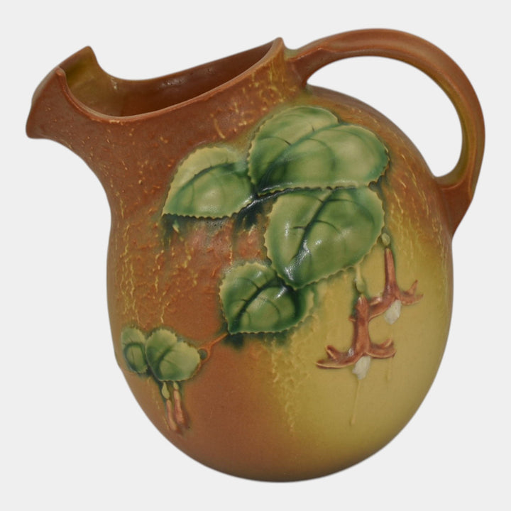 Roseville Fuchsia Brown 1938 Vintage Art Pottery Ceramic Ice Lip Pitcher 1322 - Just Art Pottery