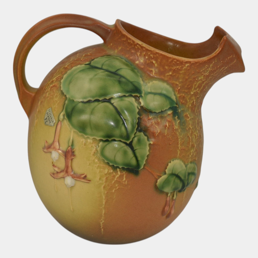 Roseville Fuchsia Brown 1938 Vintage Art Pottery Ceramic Ice Lip Pitcher 1322 - Just Art Pottery
