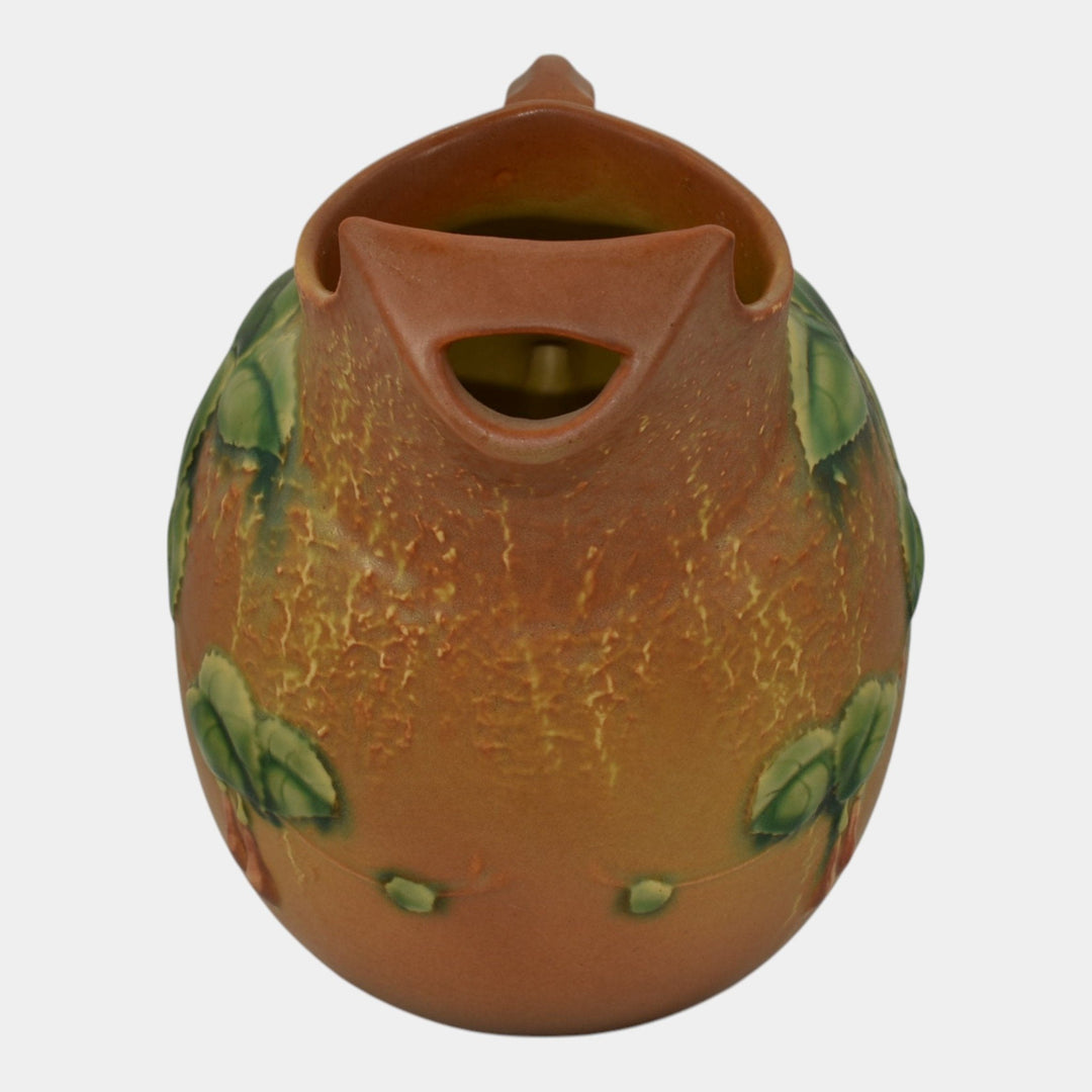Roseville Fuchsia Brown 1938 Vintage Art Pottery Ceramic Ice Lip Pitcher 1322 - Just Art Pottery