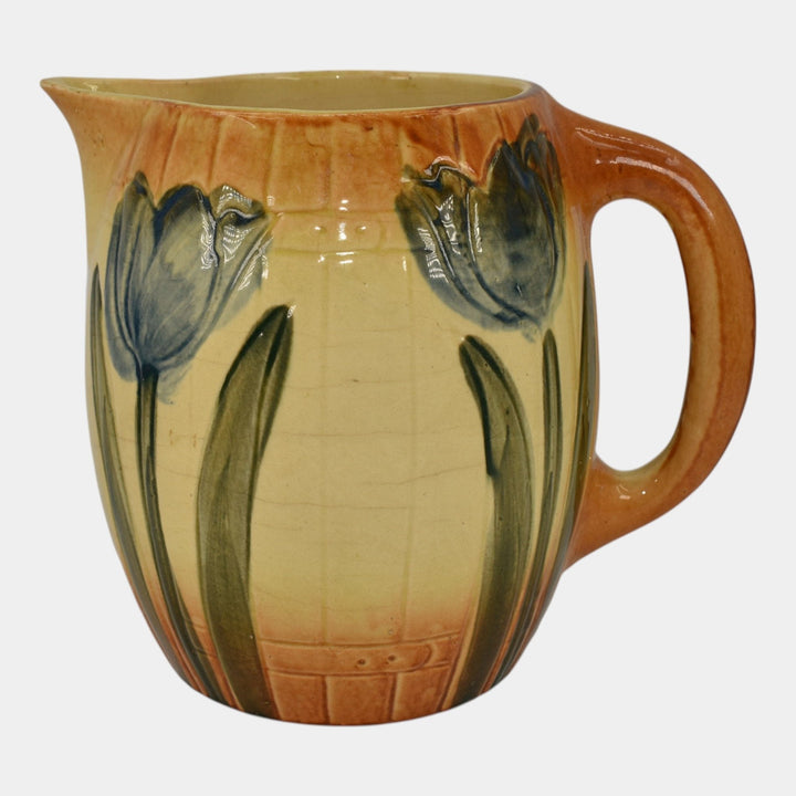 Roseville Early Ware 1910-16 Vintage Art Pottery Ceramic Blue Tulip Pitcher - Just Art Pottery