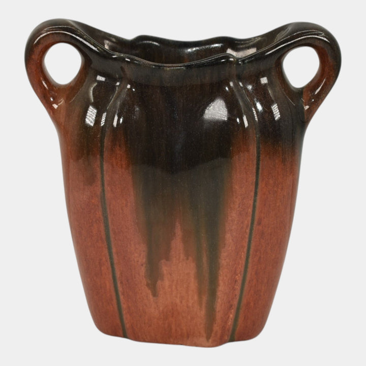 Muncie 1920s Vintage Art Deco Pottery Ceramic Black Red Pillow Vase 192-6 - Just Art Pottery