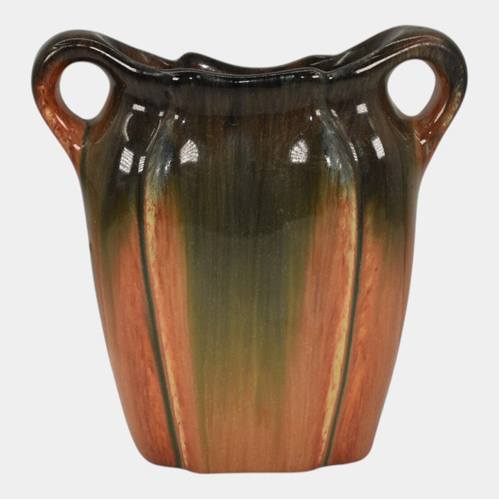 Muncie 1920s Vintage Art Deco Pottery Ceramic Black Red Pillow Vase 192-6 - Just Art Pottery