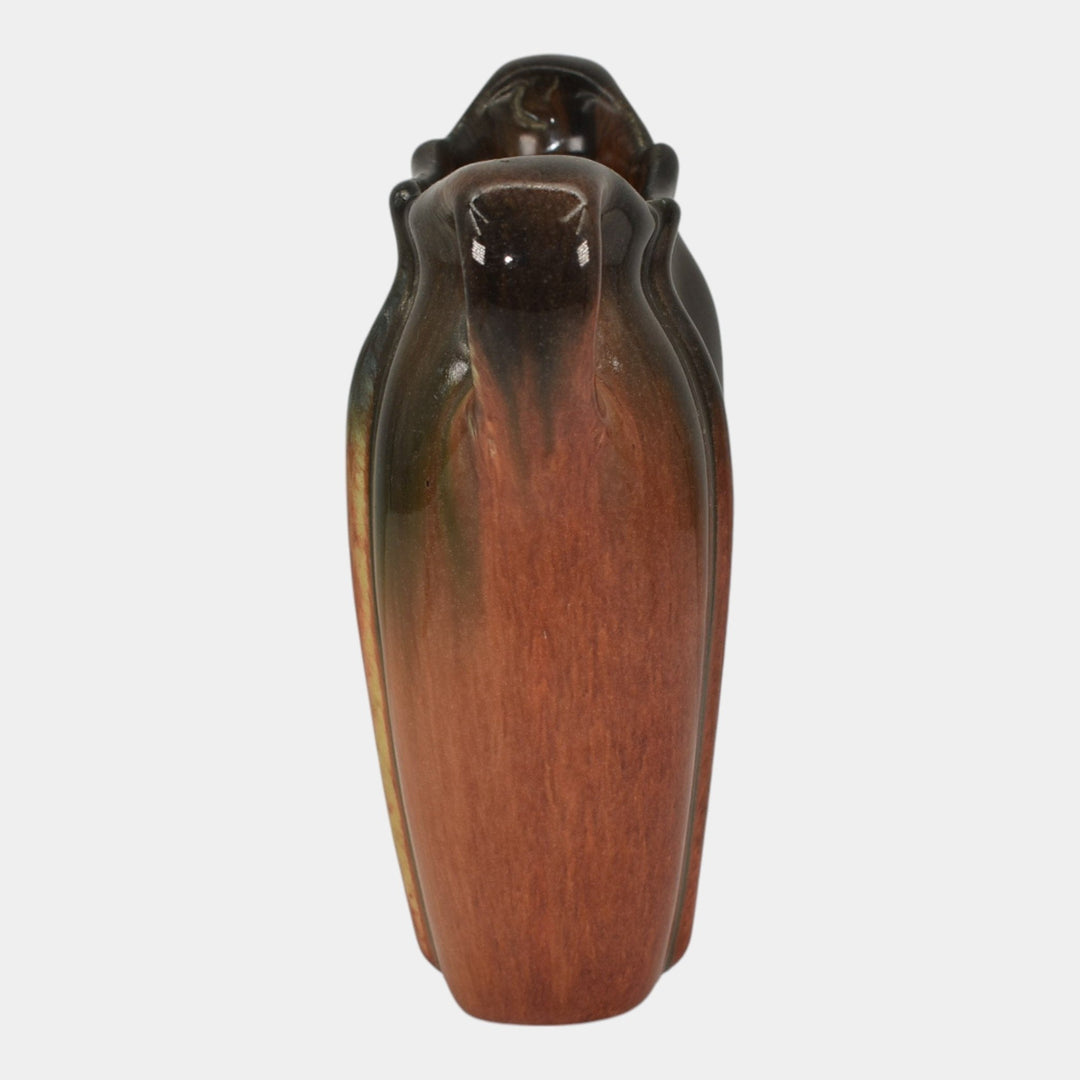 Muncie 1920s Vintage Art Deco Pottery Ceramic Black Red Pillow Vase 192-6 - Just Art Pottery