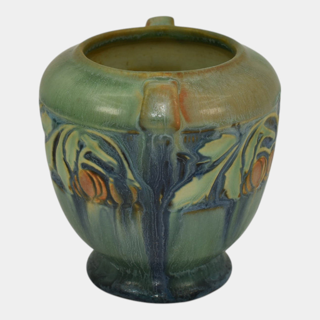 Roseville Baneda Green 1932 Arts And Crafts Pottery Ceramic Vase 587-4 - Just Art Pottery