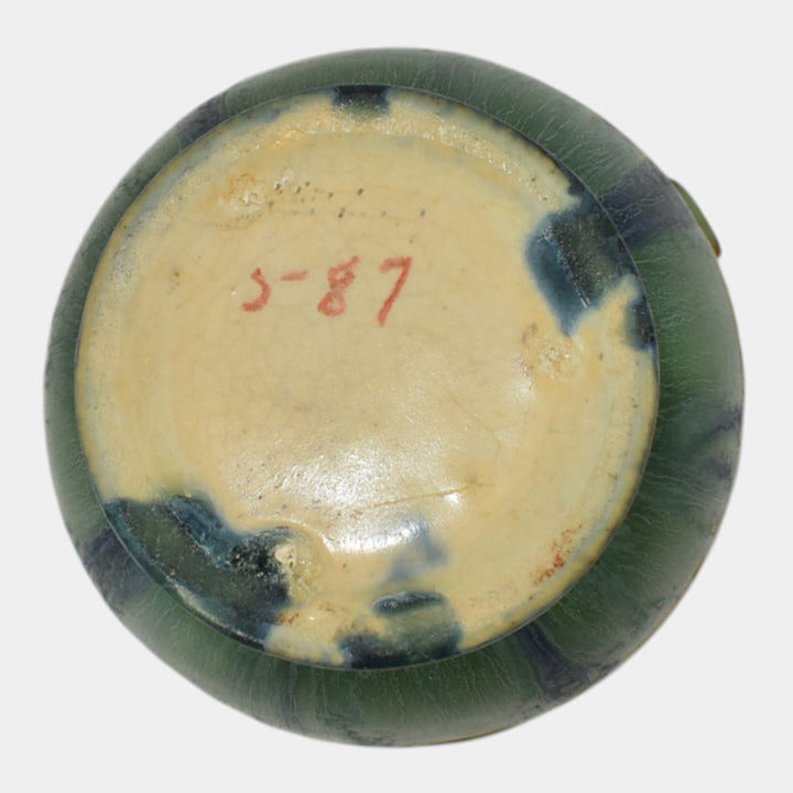 Roseville Baneda Green 1932 Arts And Crafts Pottery Ceramic Vase 587-4 - Just Art Pottery