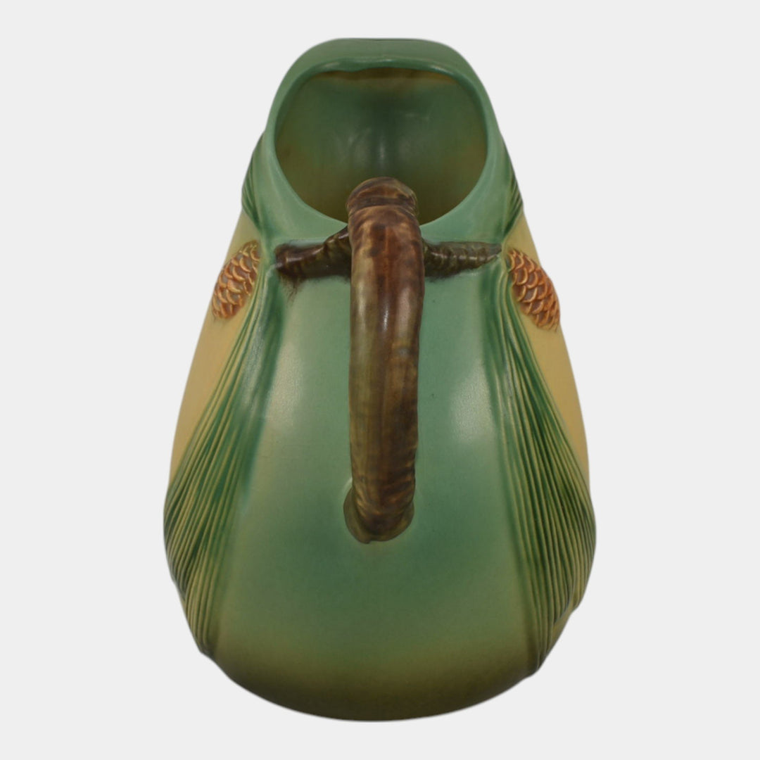Roseville Pine Cone Green 1953 Vintage Art Pottery Ceramic Pitcher 415-9 - Just Art Pottery