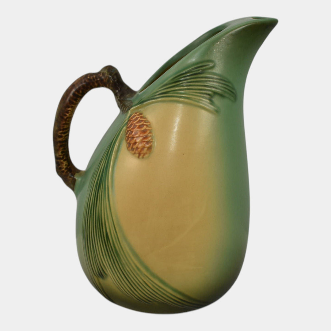 Roseville Pine Cone Green 1953 Vintage Art Pottery Ceramic Pitcher 415-9 - Just Art Pottery