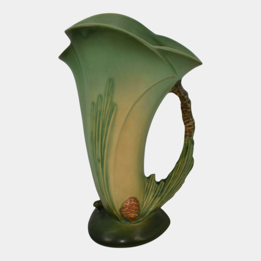 Roseville Pine Cone Green 1953 Mid Century Modern Pottery Ewer Vase 485-10 - Just Art Pottery