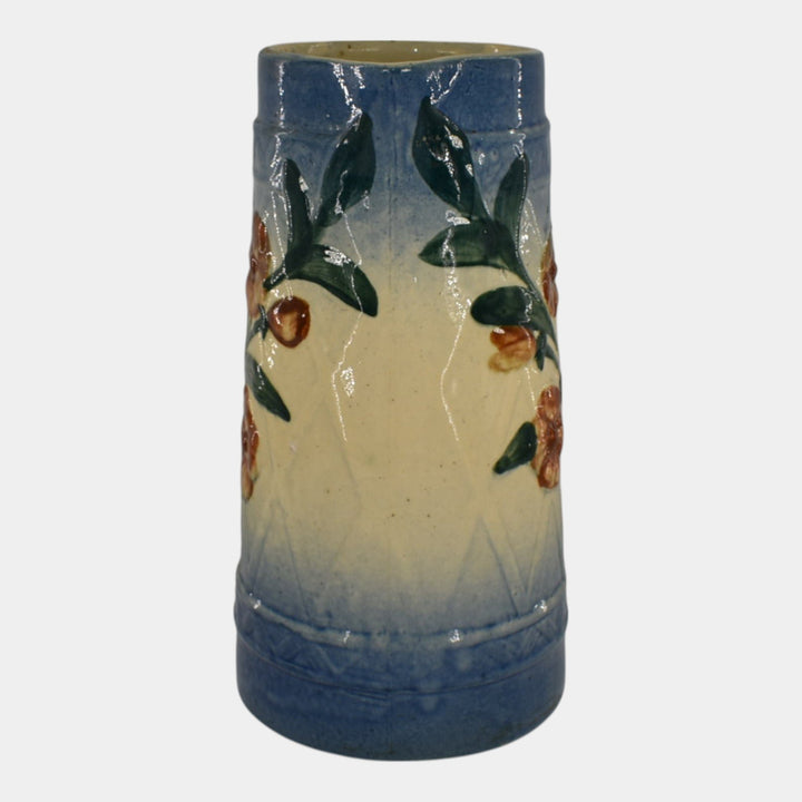 Roseville Early Ware 1910s Vintage Art Pottery Blue Wild Rose Ceramic Pitcher - Just Art Pottery