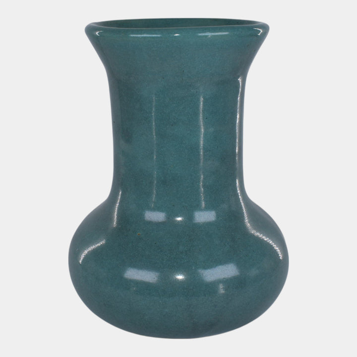 Zanesville Stoneware 1930s Vintage Art Pottery Teal Vase 105 - Just Art Pottery