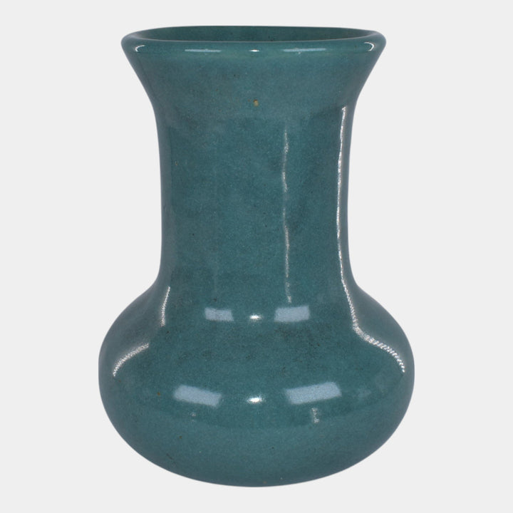 Zanesville Stoneware 1930s Vintage Art Pottery Teal Vase 105 - Just Art Pottery