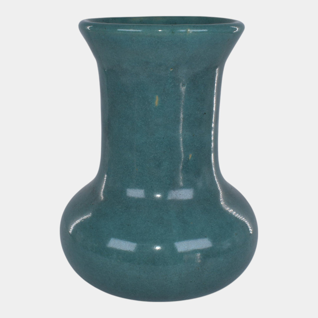 Zanesville Stoneware 1930s Vintage Art Pottery Teal Vase 105 - Just Art Pottery