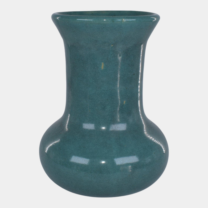 Zanesville Stoneware 1930s Vintage Art Pottery Teal Vase 105 - Just Art Pottery