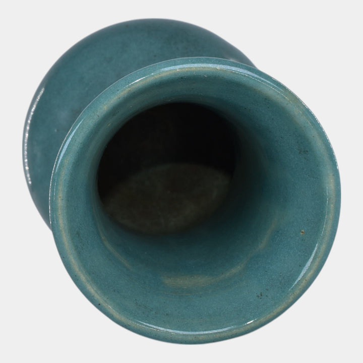 Zanesville Stoneware 1930s Vintage Art Pottery Teal Vase 105 - Just Art Pottery