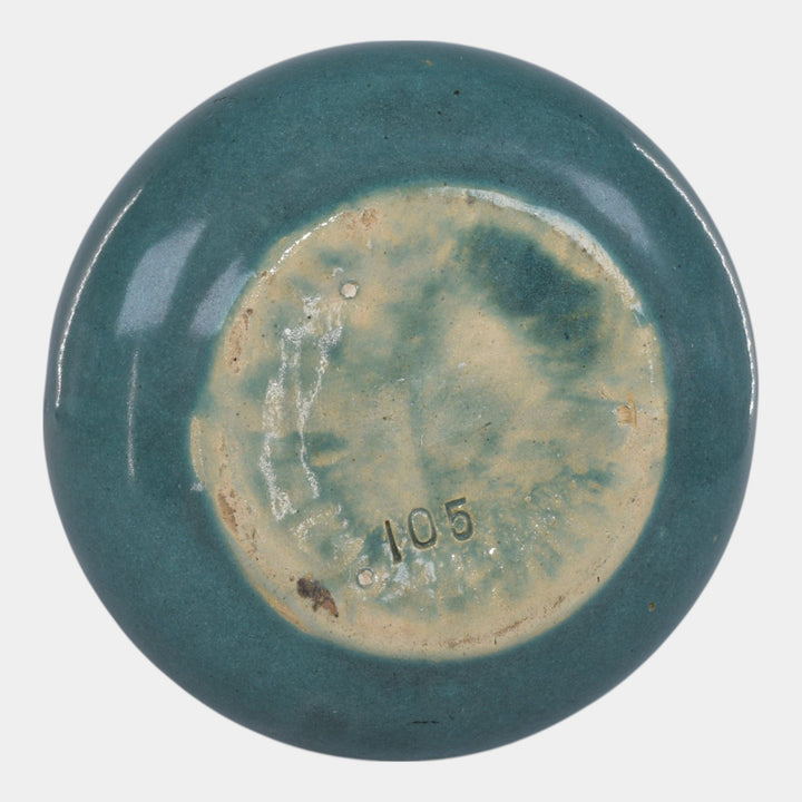 Zanesville Stoneware 1930s Vintage Art Pottery Teal Vase 105 - Just Art Pottery