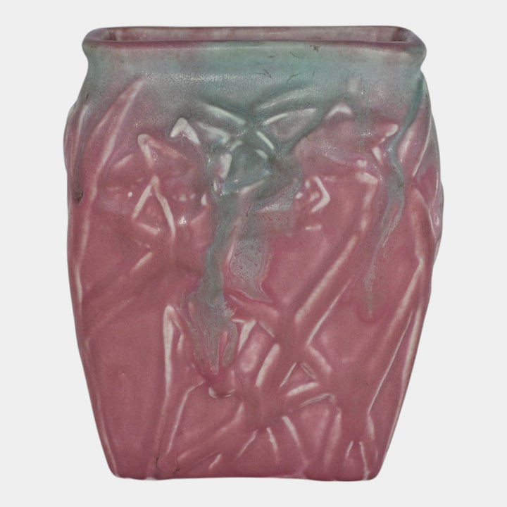 Muncie 1920s Art Deco Pottery Green Over Rose Katydid Pillow Ceramic Vase 194-6 - Just Art Pottery