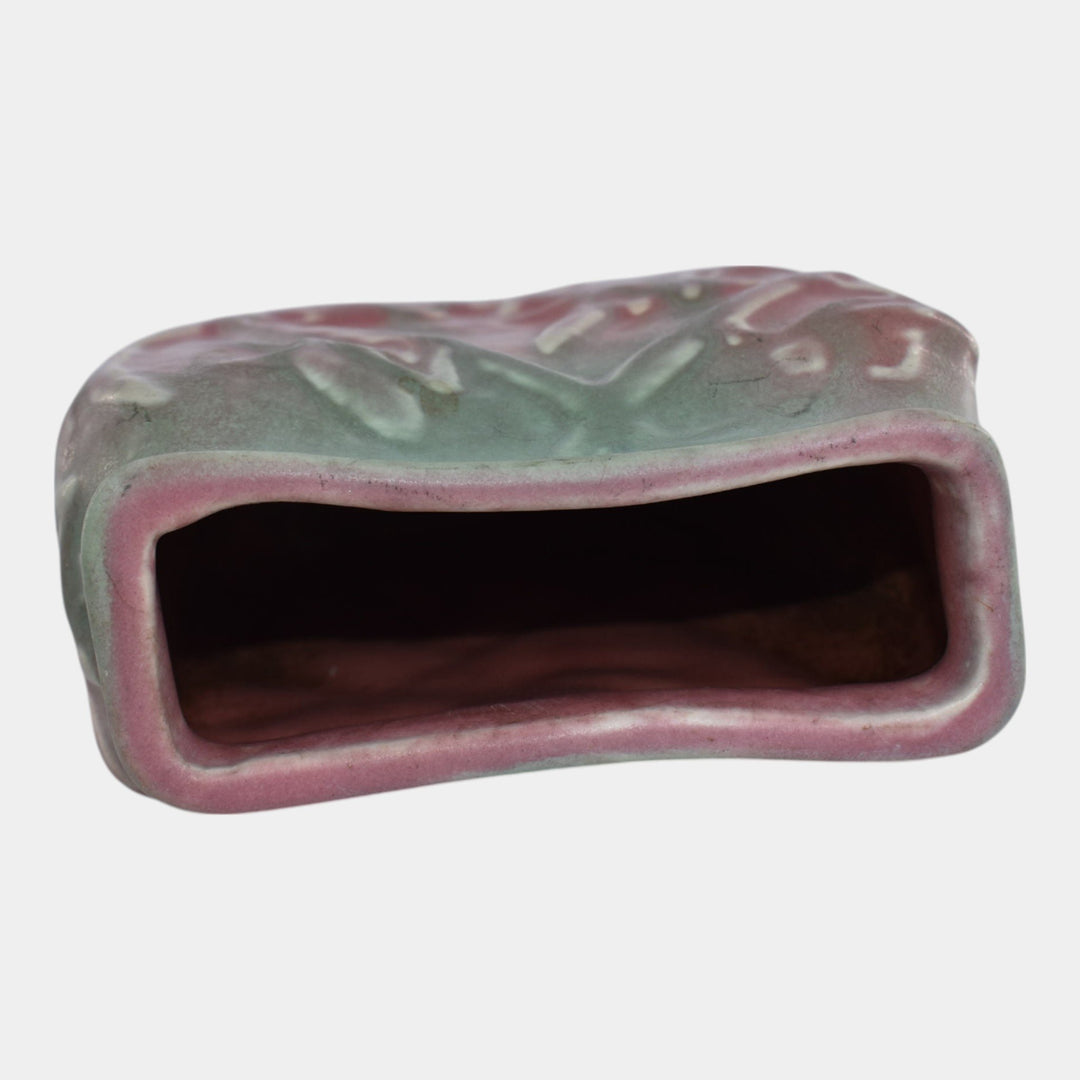 Muncie 1920s Art Deco Pottery Green Over Rose Katydid Pillow Ceramic Vase 194-6 - Just Art Pottery