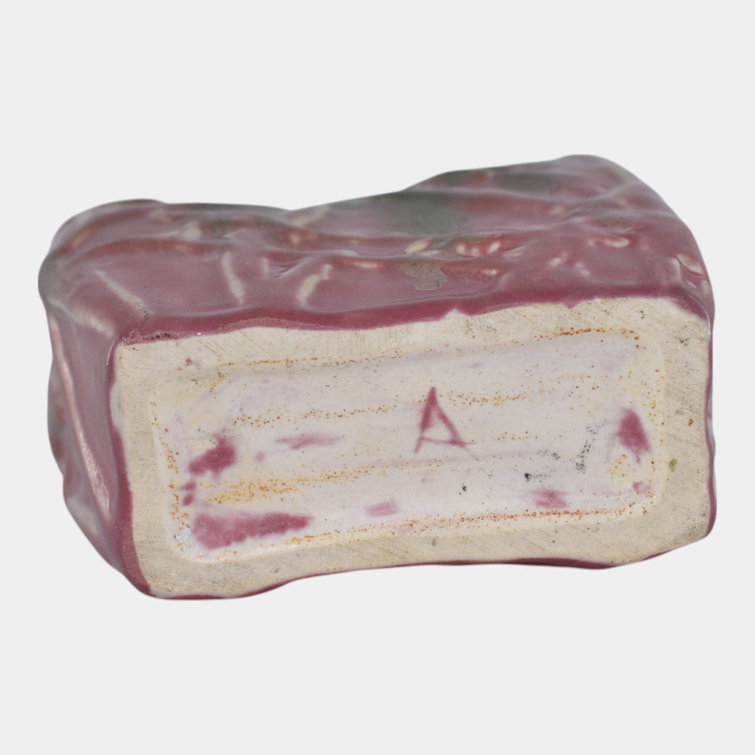 Muncie 1920s Art Deco Pottery Green Over Rose Katydid Pillow Ceramic Vase 194-6 - Just Art Pottery