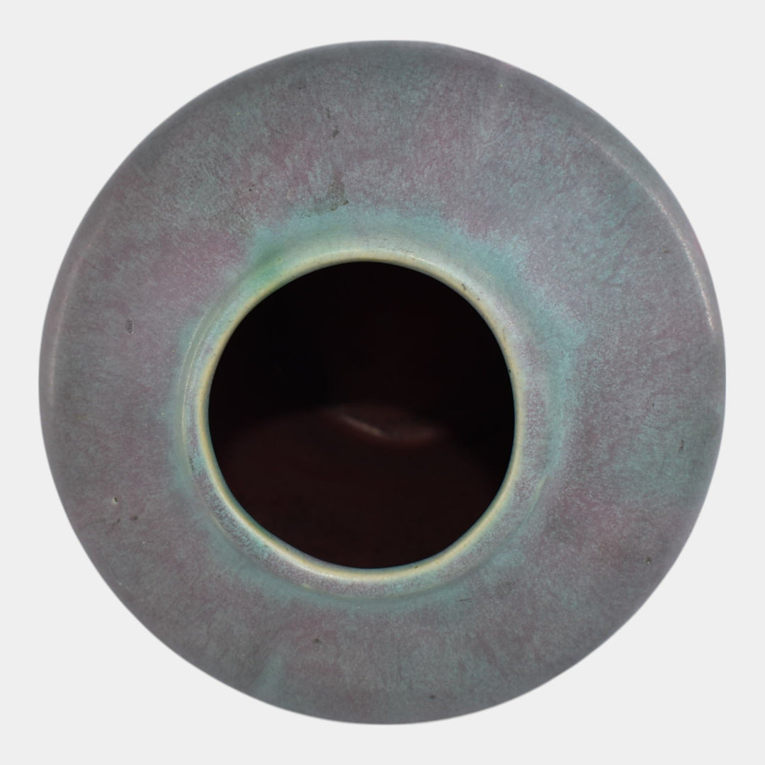 Muncie 1920s Vintage Art Deco Pottery Green Over Rose Broad Shouldered Vase - Just Art Pottery