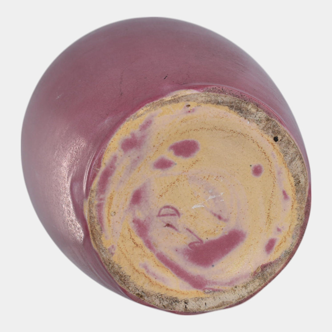 Muncie 1920s Vintage Art Deco Pottery Green Over Rose Broad Shouldered Vase - Just Art Pottery