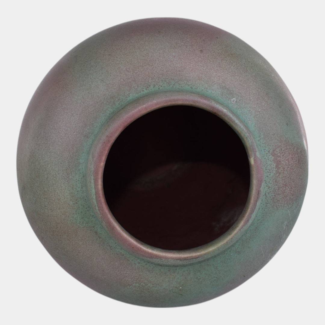 Muncie 1920s Vintage Art Deco Pottery Green Over Rose Ceramic Vase 102-9 - Just Art Pottery