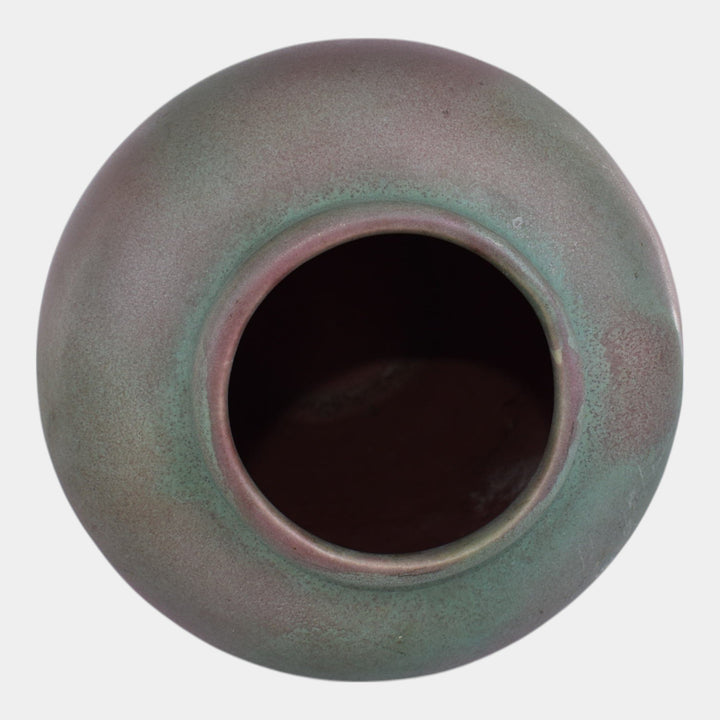Muncie 1920s Vintage Art Deco Pottery Green Over Rose Ceramic Vase 102-9 - Just Art Pottery