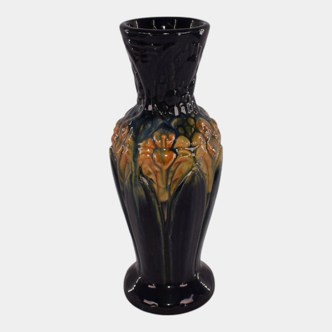 Brush McCoy Majolica Amaryllis 1926 Art Pottery Blended Blue Yellow Vase - Just Art Pottery