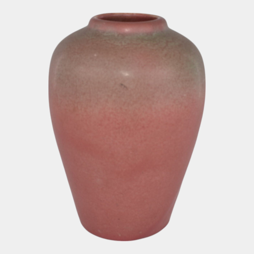 Muncie 1920s Vintage Art Deco Pottery Matte Green Over Rose Ceramic Vase 102-7 - Just Art Pottery