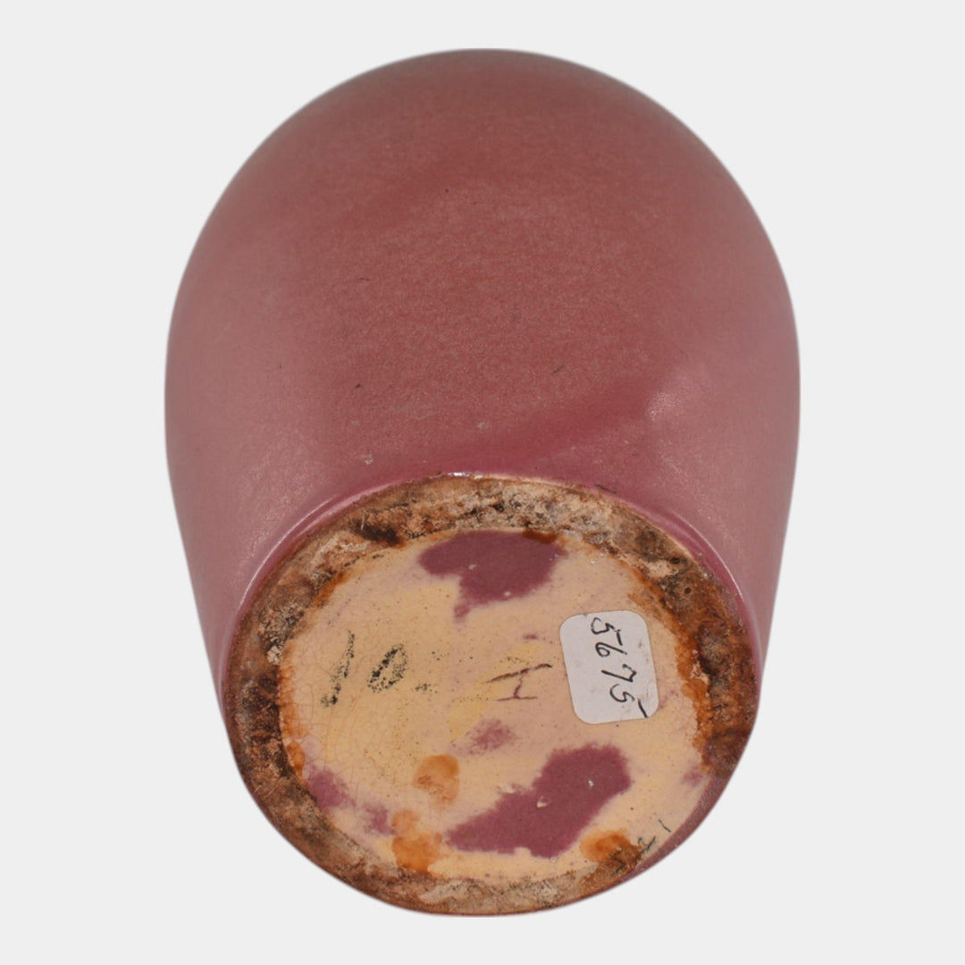 Muncie 1920s Vintage Art Deco Pottery Matte Green Over Rose Ceramic Vase 102-7 - Just Art Pottery