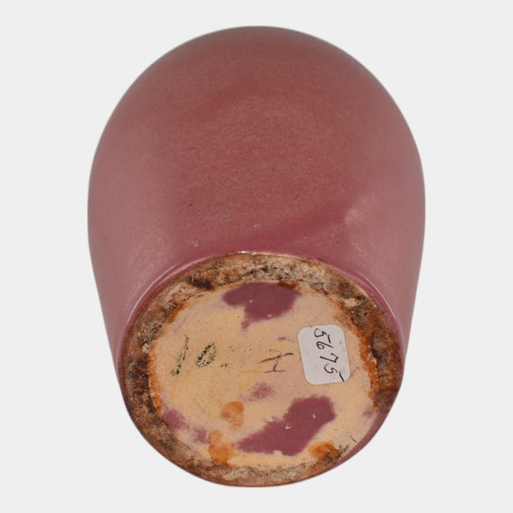 Muncie 1920s Vintage Art Deco Pottery Matte Green Over Rose Ceramic Vase 102-7 - Just Art Pottery