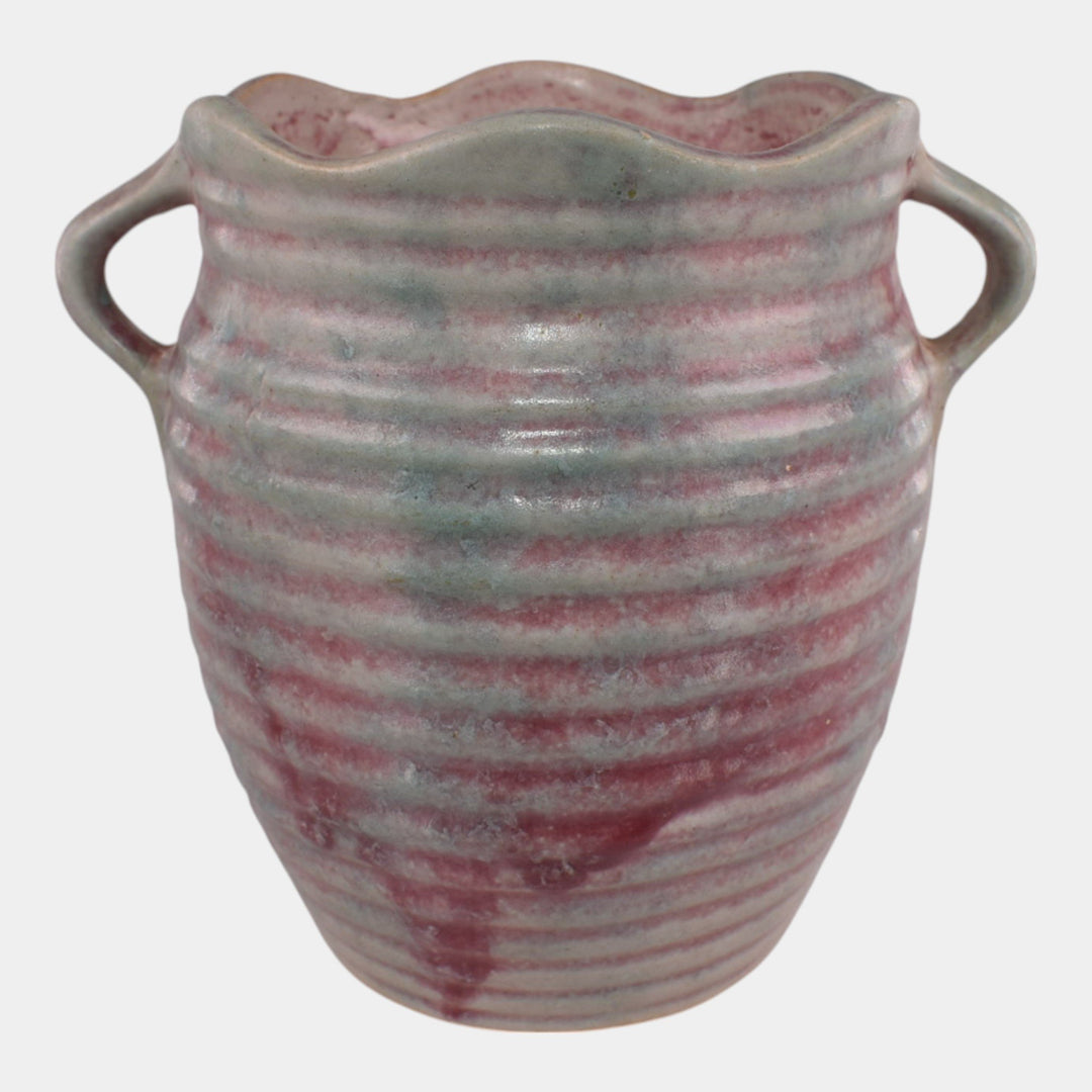 Burley Winter 1930s Vintage Art Pottery Mottled Green Rose Vase 3F - Just Art Pottery