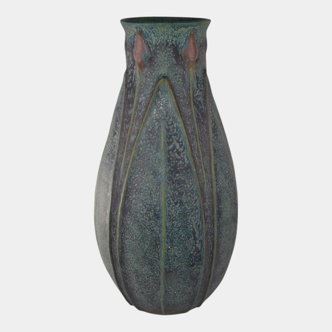 Jemerick Studio Pottery 2002 Arts And Crafts Mottled Green Hand Crafted Vase - Just Art Pottery