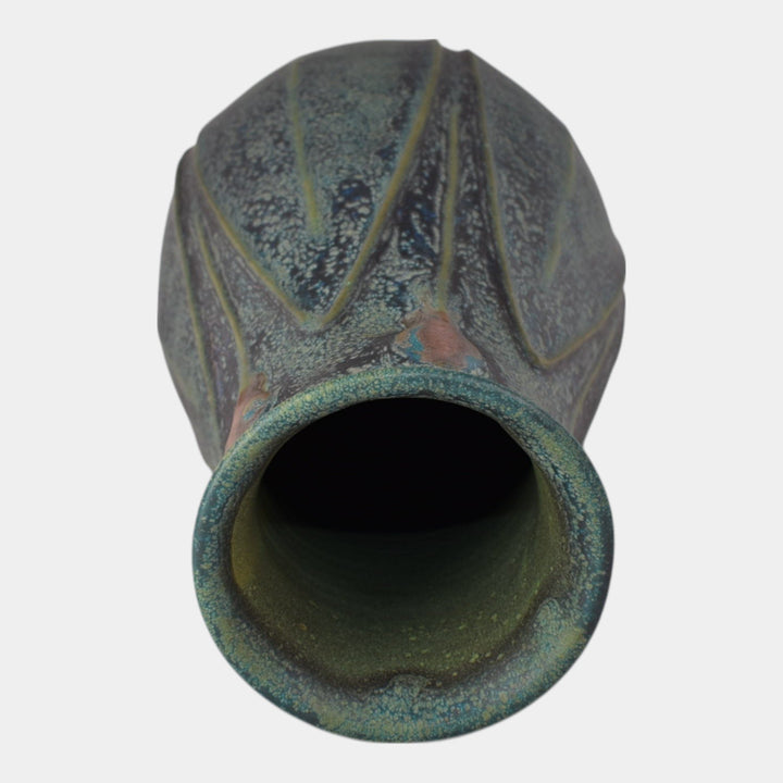 Jemerick Studio Pottery 2002 Arts And Crafts Mottled Green Hand Crafted Vase - Just Art Pottery