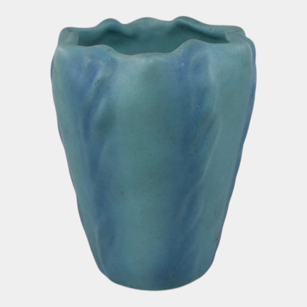 Van Briggle 1930s Vintage Art Pottery Blue Ruffled Rim Vase - Just Art Pottery