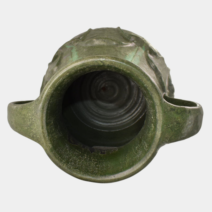 Door Studio Art Pottery Hand Thrown Green Broad Leaf Double Handled Vase - Just Art Pottery