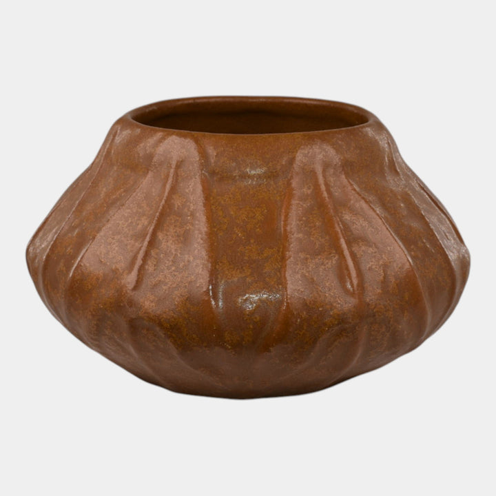 Van Briggle 1917 Vintage Arts And Crafts Pottery Broad Leaves Brown Bowl 428 - Just Art Pottery