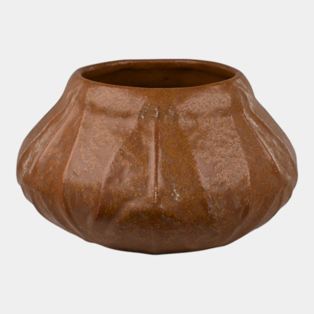 Van Briggle 1917 Vintage Arts And Crafts Pottery Broad Leaves Brown Bowl 428 - Just Art Pottery