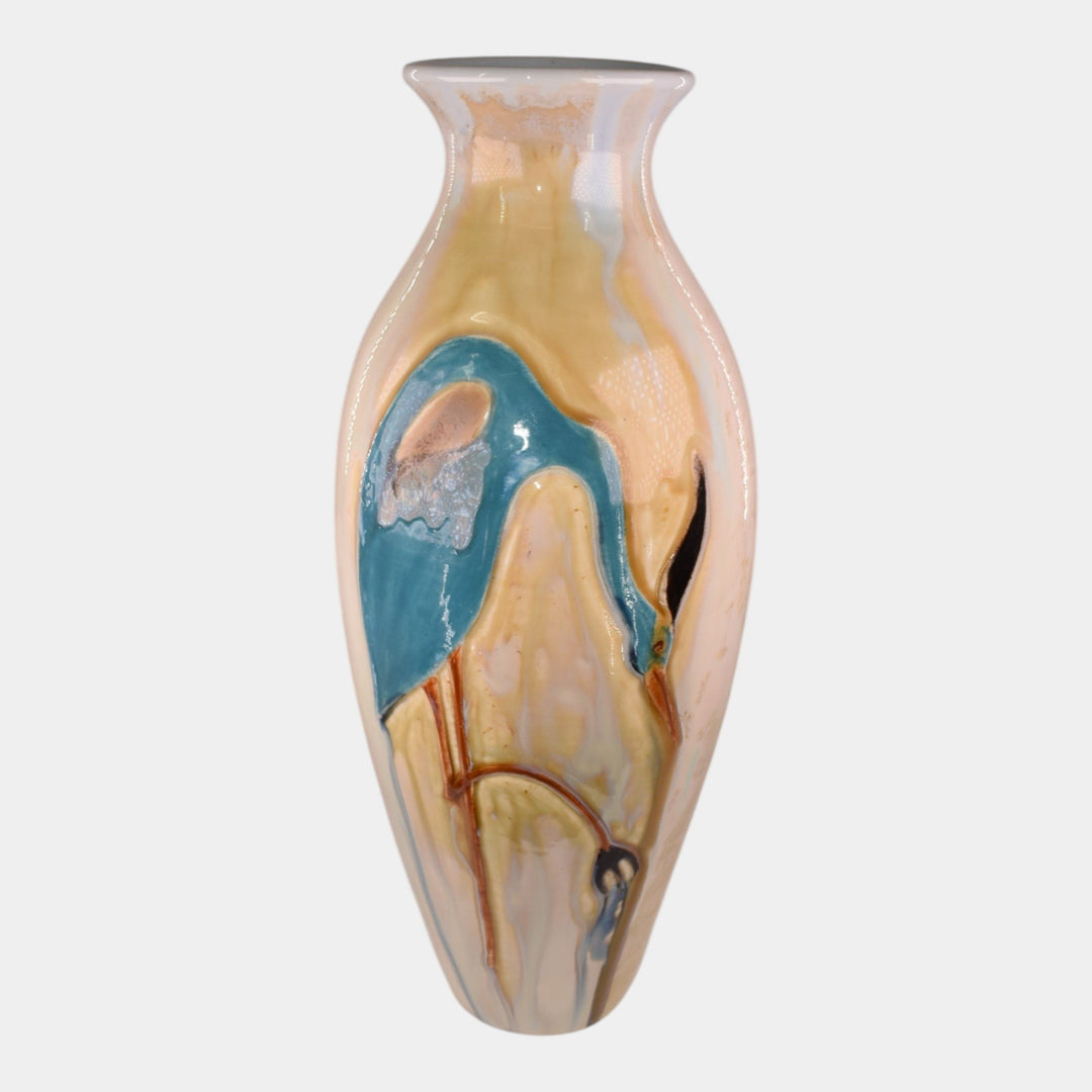 Door Studio Art Pottery Hand Thrown Porcelain Art Nouveau Crane Vase Kreigh - Just Art Pottery