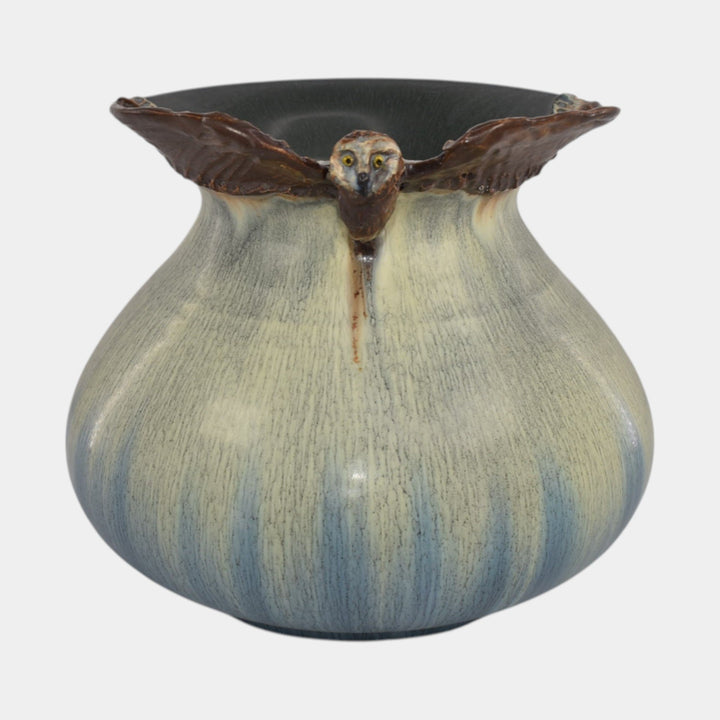 Ephraim Faience Hand Made Pottery Aspire Ceramic Owl Rimmed Vase - Just Art Pottery