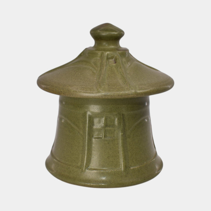 Ephraim Faience 2024 Hand Made Green Pottery Miniature Cottage Jar - Just Art Pottery